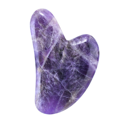 Deep violet amethyst gua sha stone, heart-shaped facial massage tool