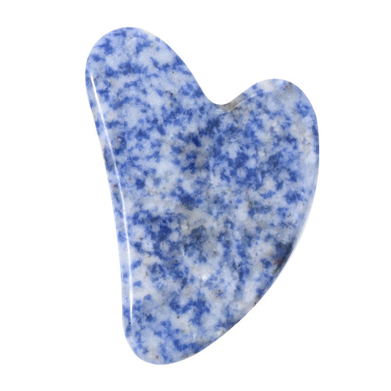 Speckled blue and white blue point stone gua sha, heart-shaped facial massage tool