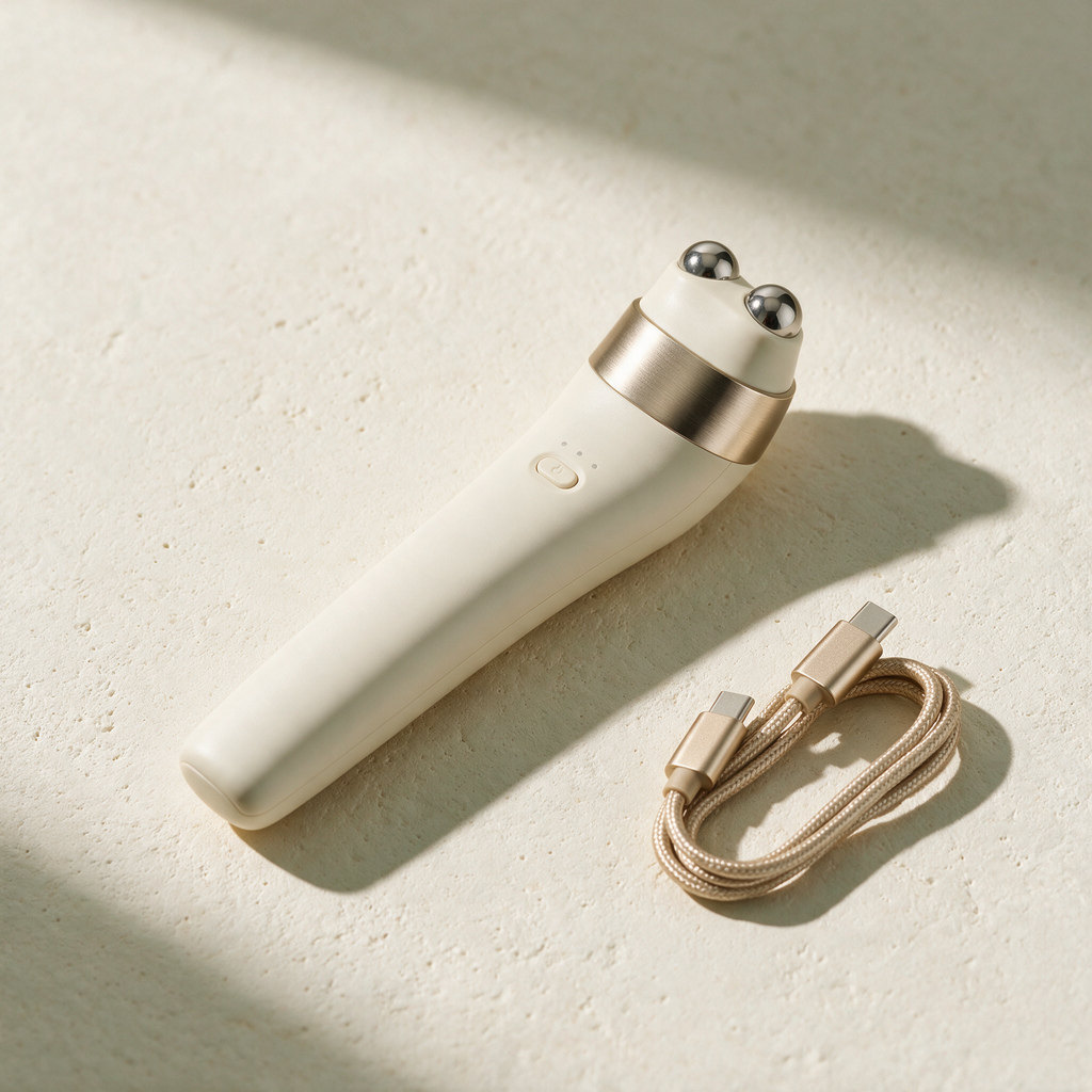 Lyquora LiftWave microcurrent wand with steel spheres and USB-C cable